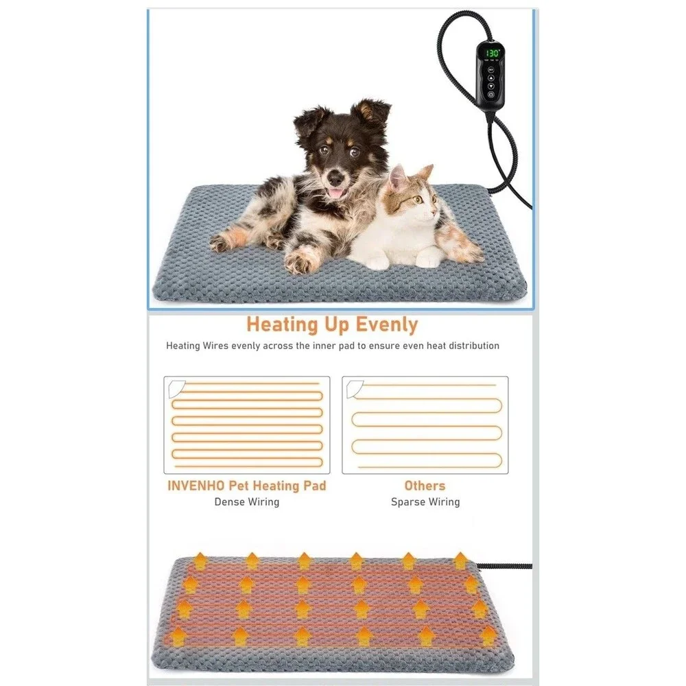 Pet Heating Pad Electric Temp Control 28x20 Removable Fleece Cover Gray New